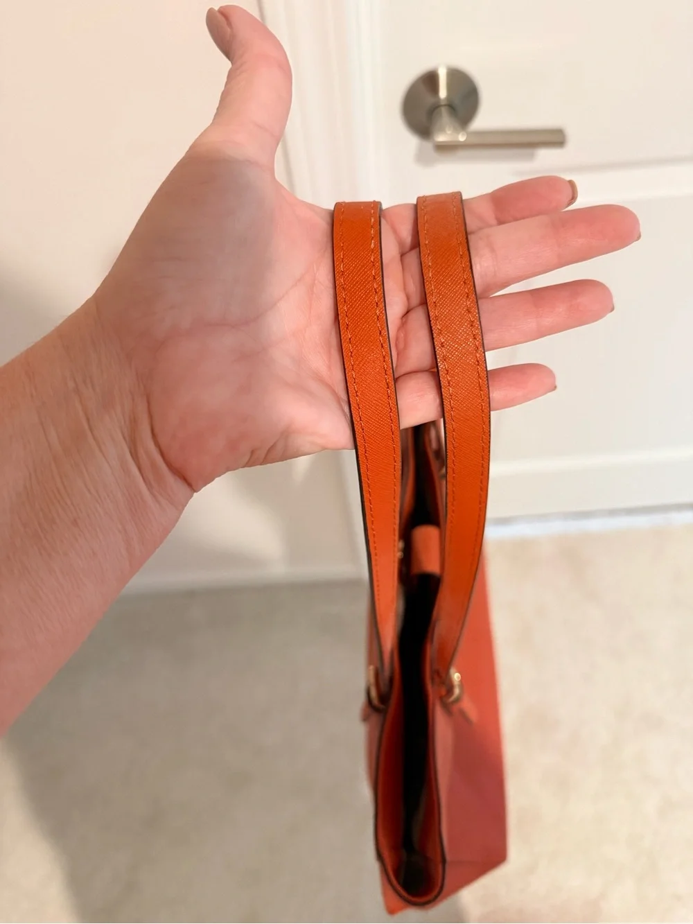 Michael Kors Burnt Orange Leather Tote with Gold MK Emblem